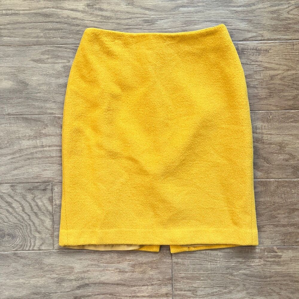 Talbots Petites Pencil Skirt Women's Size 4P Mustard Yellow Textured Wool Blend
